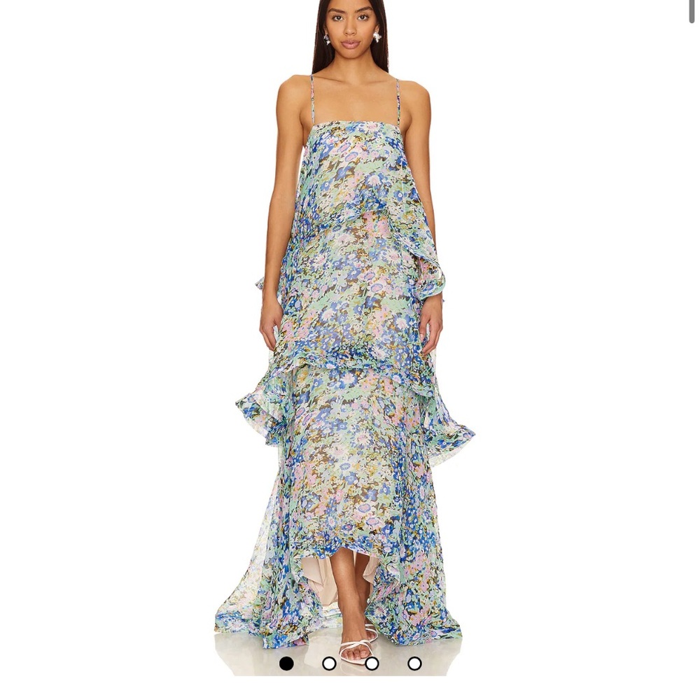 Elliatt Floral Tiered Ruffle Maxi Dress in Blue and White